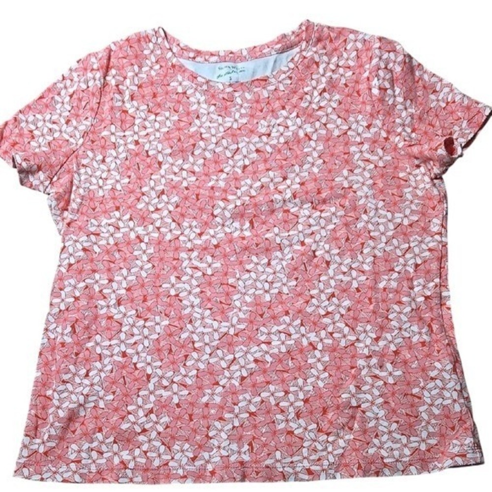 Studio Works Short Sleeve Floral Tee, Casual Relaxed Coastal Summer, Red, Small